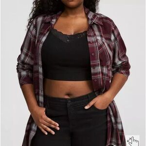 Torrid NWT Lizzie Brushed Rayon Tunic Shirt Plaid Winetasting Size 1 / 1X